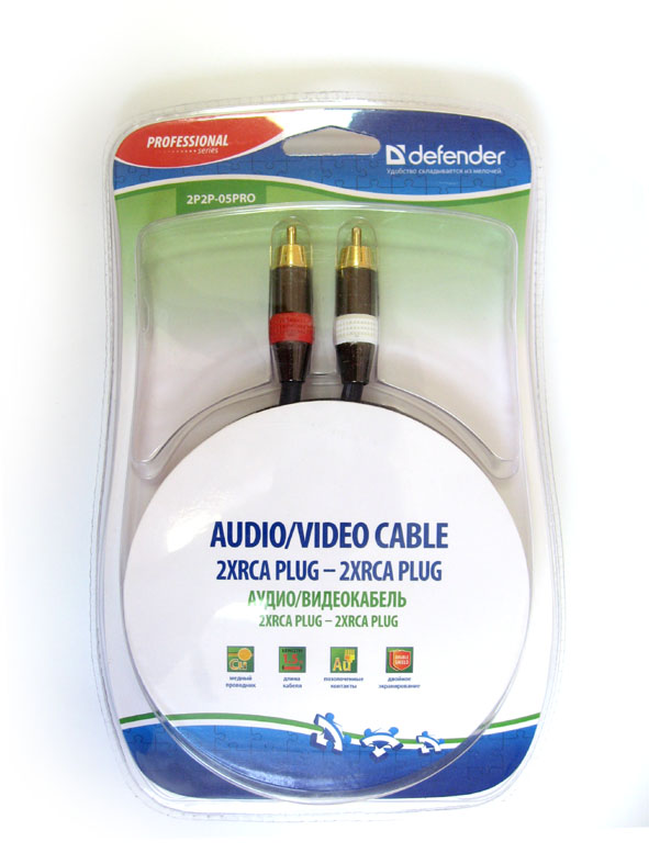   Defender RCA2P2P-05PRO AV CablePRO 2*RCAplug-2*RCAplug, 1.5m, BL [87505]